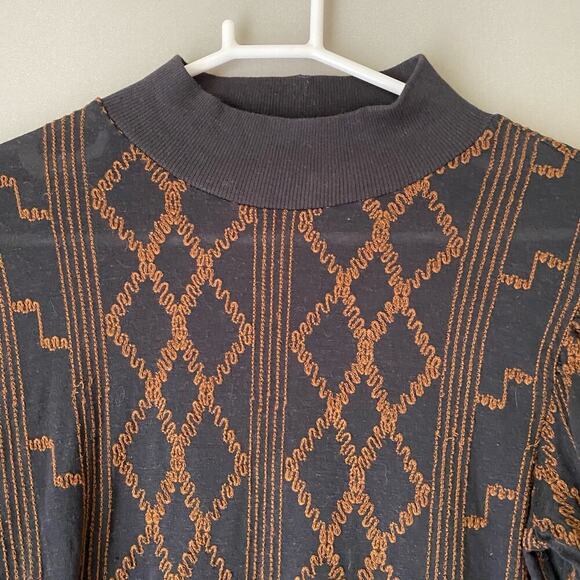 Free People sz S black copper boho prairie sweater top - Picture 2 of 9